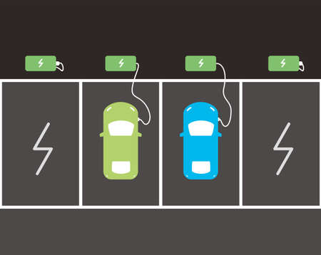 charging station with electric car, top view, vector iconのイラスト素材