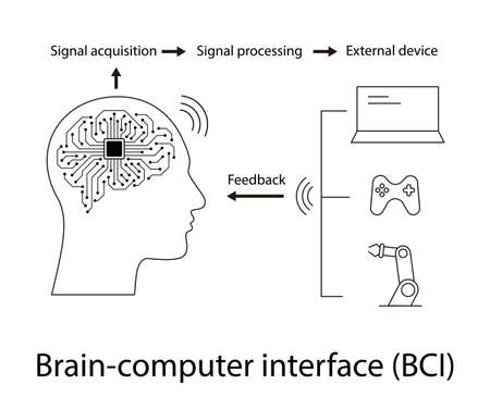 Human brain, motherboards, chip and artificial intelligence concept and neural tech and brain-computer interfaces.のイラスト素材
