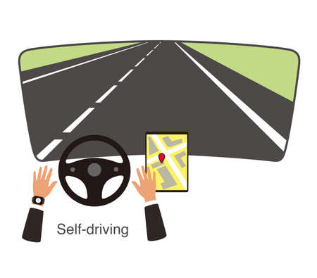 Man hands up, using a modern self-driving carのイラスト素材