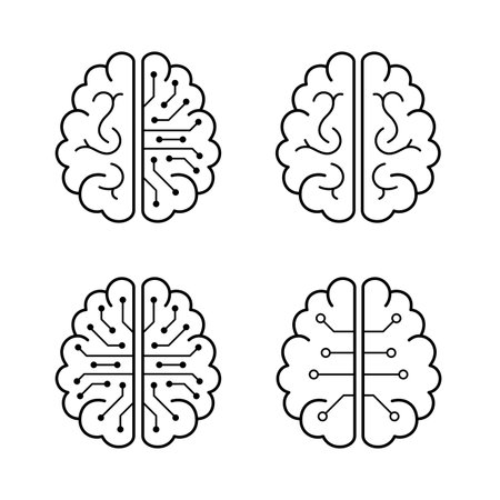 Human brain and artificial intelligence concept, top viewのイラスト素材