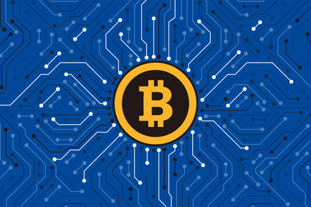 Bitcoin digital currency, futuristic digital money, vector illustrationのイラスト素材