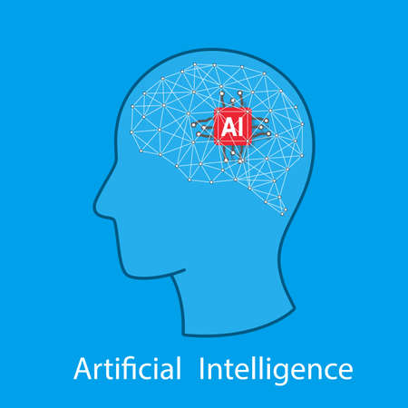 Microchip in the Cyborg head, Artificial intelligence concept. vector illustrationのイラスト素材