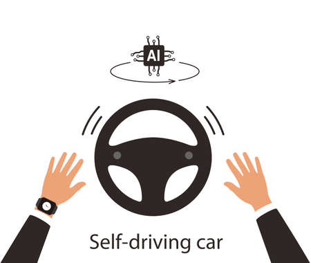 Autonomous self-driving concept, no touching, artificial intelligent, vectorのイラスト素材
