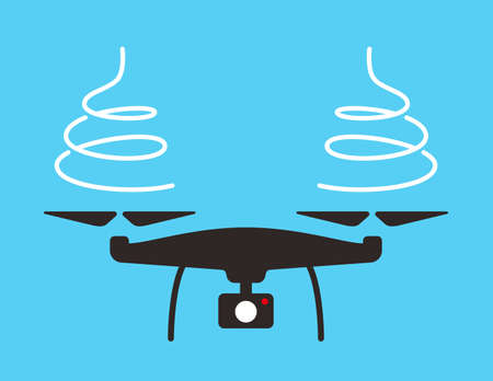 Drone flat icon design, flying, blue background, vector illustrationのイラスト素材