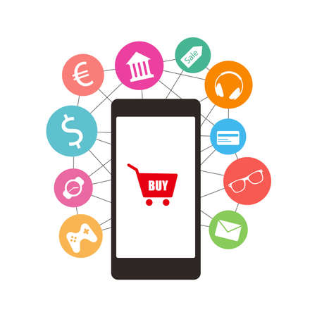 Buy something through smart phone, business conceptのイラスト素材