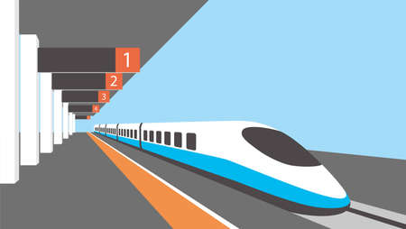 Platform of railway station with hight-speed trainのイラスト素材