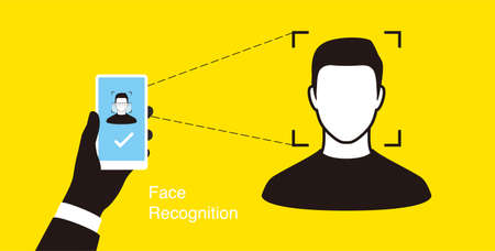 Face ID, facial Recognition System concept icons, biometric identification, personal verification, simple vector illustrationのイラスト素材