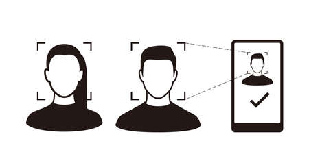 Face ID, facial Recognition System concept icons, biometric identification, personal verification, simple vector illustrationのイラスト素材