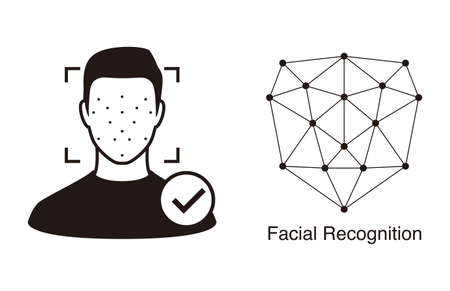 Face ID, facial Recognition System concept icons, biometric identification, personal verification, simple vector illustrationのイラスト素材