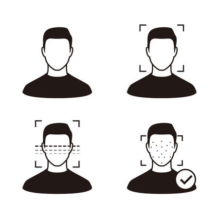 Face ID, facial Recognition System concept icons, biometric identification, personal verification, simple vector illustrationのイラスト素材