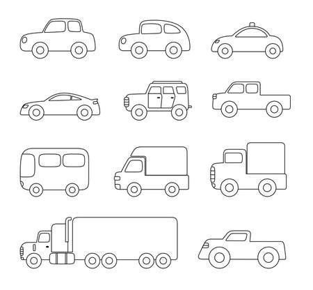 Car icon set, outline vector illustrationのイラスト素材