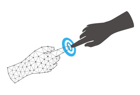 Metaverse Technology Concepts, Touching of virtual and realityのイラスト素材