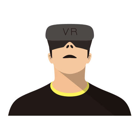 Man wearing Virtual reality glasses. front view, playing games, vector illustrationのイラスト素材
