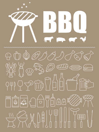 Simple Set of Barbecue Related Vector Line Icons, vector illustrationのイラスト素材