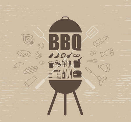 Barbecue party invitation design template, vector illustrationのイラスト素材