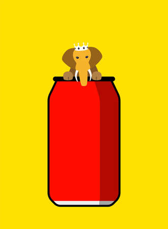 Dog wearing crown, crabbing to the top of the coke can , posterのイラスト素材
