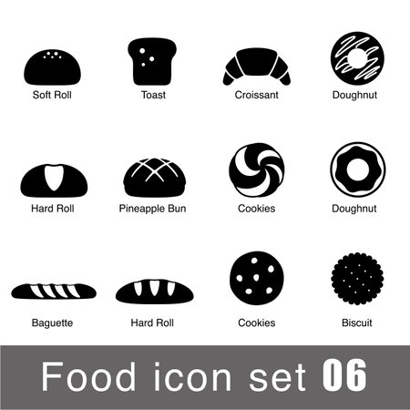 Bakery icon set, bread, biscuit snack icon set design, vector illustrationのイラスト素材