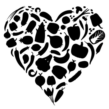 Vegetables and fruit icon set in heart shape vector illustrationのイラスト素材