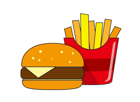 Hamburger and fries, fast foods, vector illustrationのイラスト素材