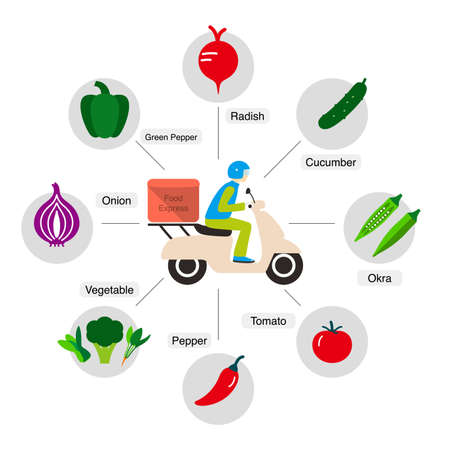 Food delivery with motorcycle flat design vector illustrationのイラスト素材