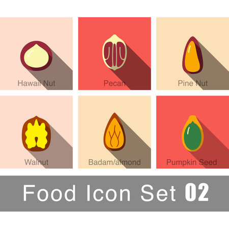 Different Nuts Set Isolated On colorful Backgroundのイラスト素材