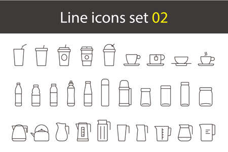 Drink icon set, designed for web and app, cup glass bottle kettle, vector illustrationのイラスト素材