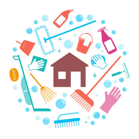 Cleaning tools icon set, vector illustrationのイラスト素材