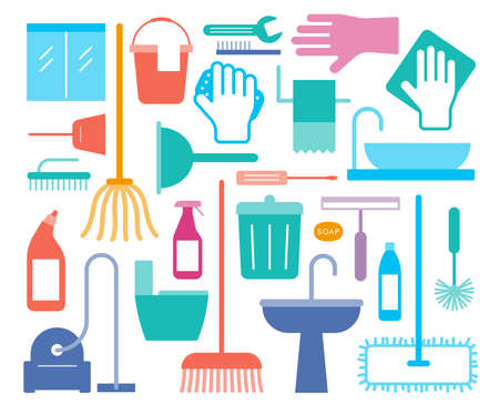 Cleaning tools icon set, vector illustrationのイラスト素材