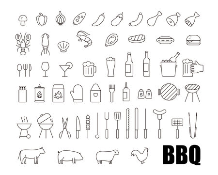 Simple Set of Barbecue Related Vector Line Icons, vector illustrationのイラスト素材