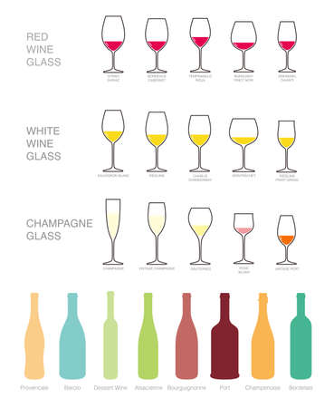Wine icons set. wine bottles and glasses for wine.のイラスト素材
