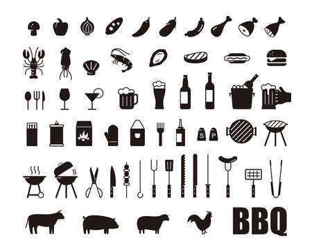 Simple Set of Barbecue Related Vector Line Icons, vector illustrationのイラスト素材