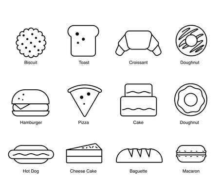 Bakery icon set, bread, biscuit snack icon set design, vector illustrationのイラスト素材