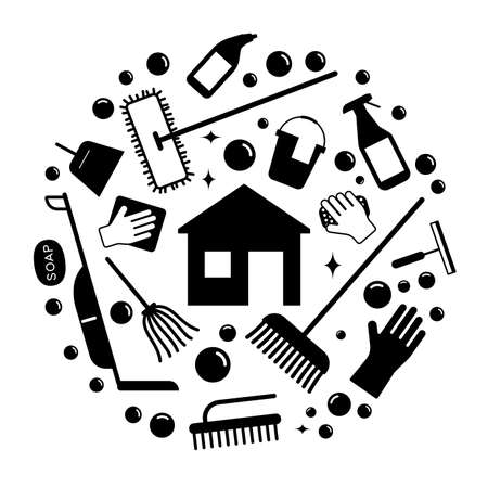 Cleaning tools icon set, vector illustrationのイラスト素材