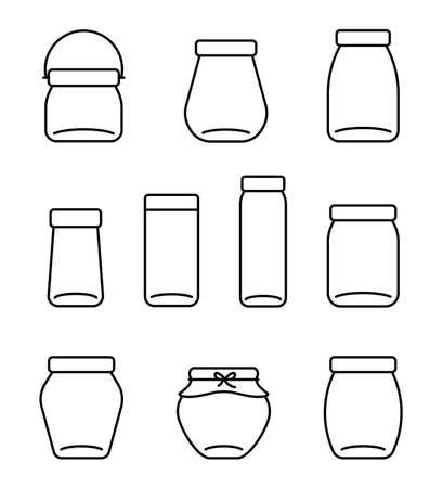 Glass jar, earthen jar line icons, vector illustrationのイラスト素材