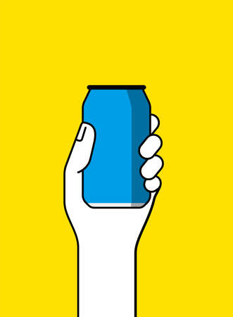 Hand holding a tin of drinkのイラスト素材