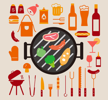 Simple Set of Barbecue Related Vector Line Icons, vector illustrationのイラスト素材