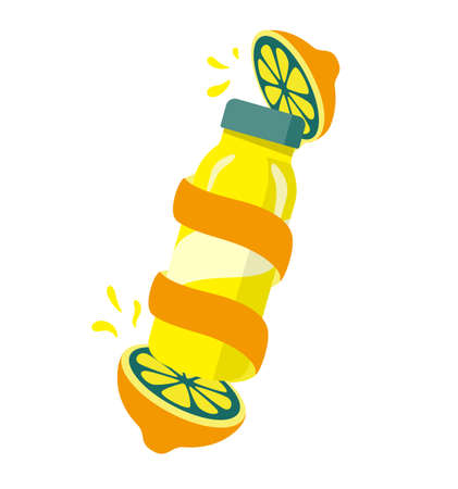 lemon fruit, peels skin, Beverage bottle, vectorのイラスト素材