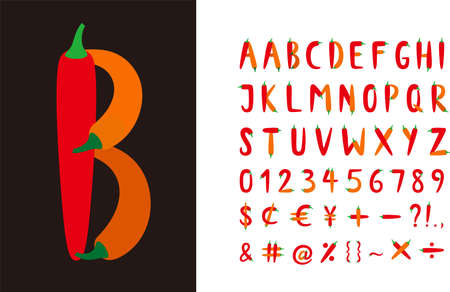 Chili pepper alphabet font, vector illustrationのイラスト素材