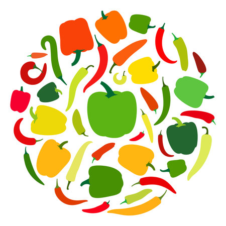Many pepper icons combine into a circle patternのイラスト素材