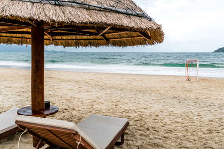 lounge chair on the beachの写真素材
