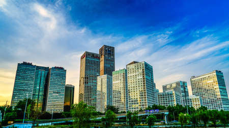 Beijing Guomao CBD skyline sunset, night cityのeditorial素材