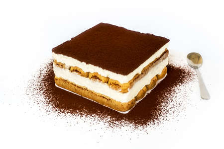 Fresh Tiramisu Cake, white backgroundの写真素材