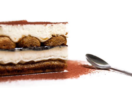 Fresh Tiramisu Cake, white background