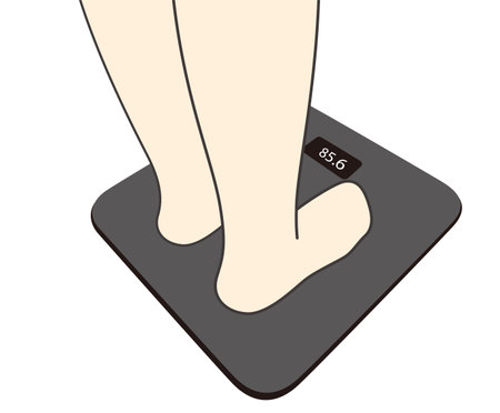 Feet stand on a bathroom scaleのイラスト素材