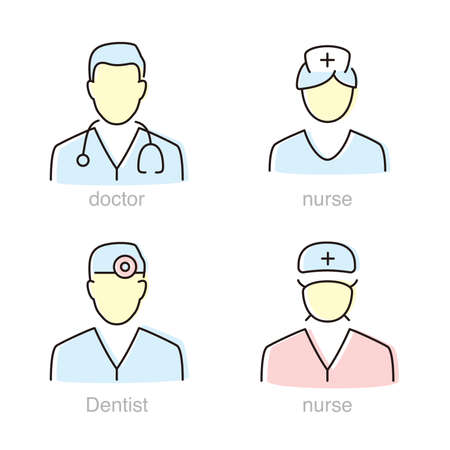 Doctor and nurse line vector iconsのイラスト素材