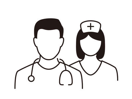 Doctor and nurse line vector iconsのイラスト素材
