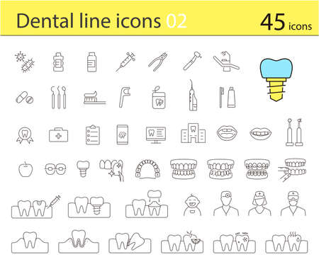 Dental clinic and dental care element line iconsのイラスト素材
