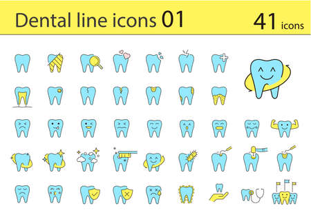 Dental clinic and dental care element line iconsのイラスト素材