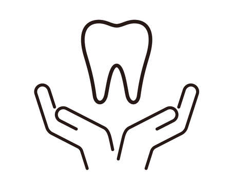 Tooth icon, hands holding tooth, take care of your teeth, Dental concept.のイラスト素材