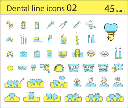 Dental clinic and dental care element line iconsのイラスト素材
